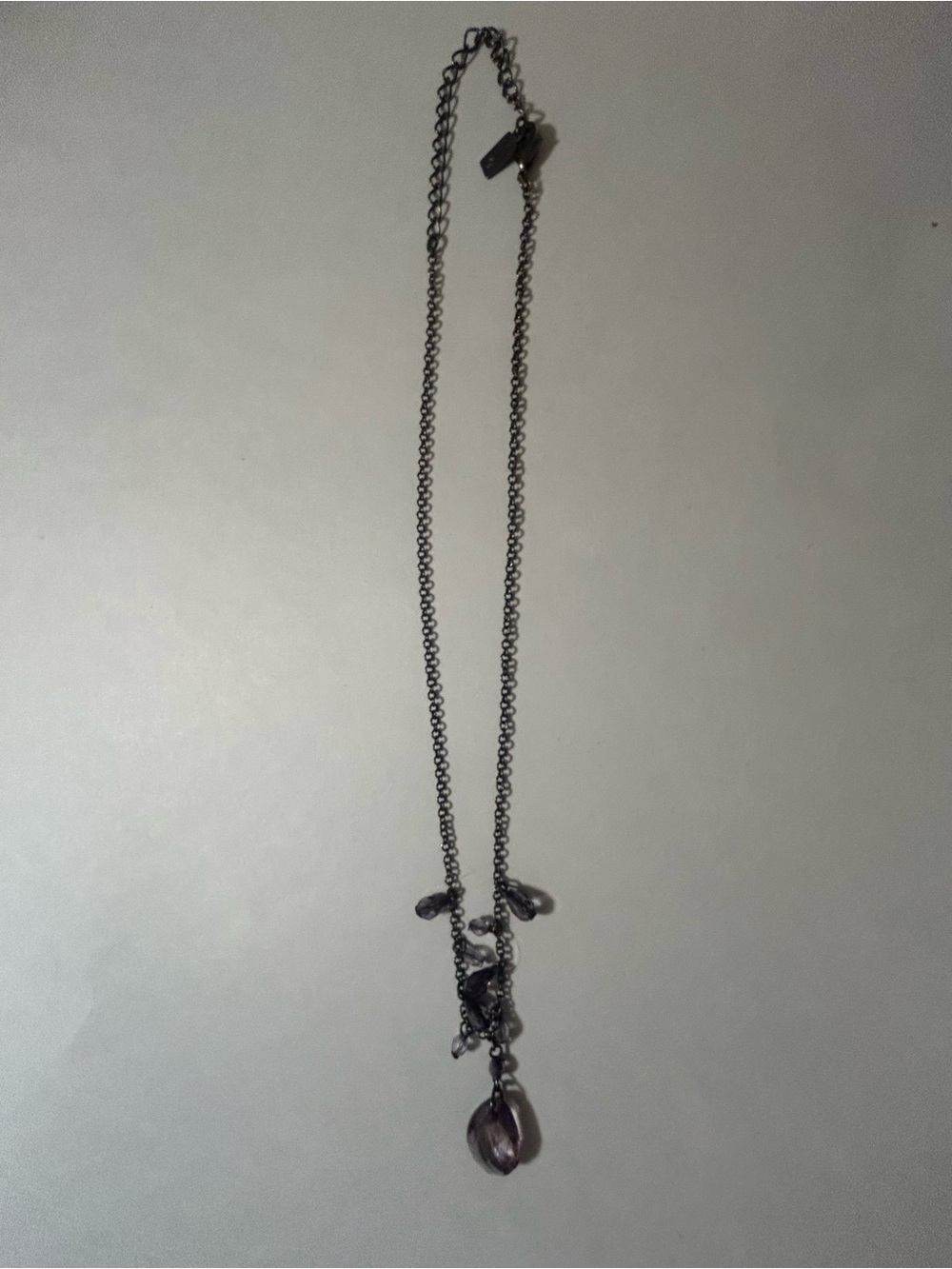 Vintage 1928 Jewelry Amethyst Purple Crystal Teardrop Charm Drop Necklace